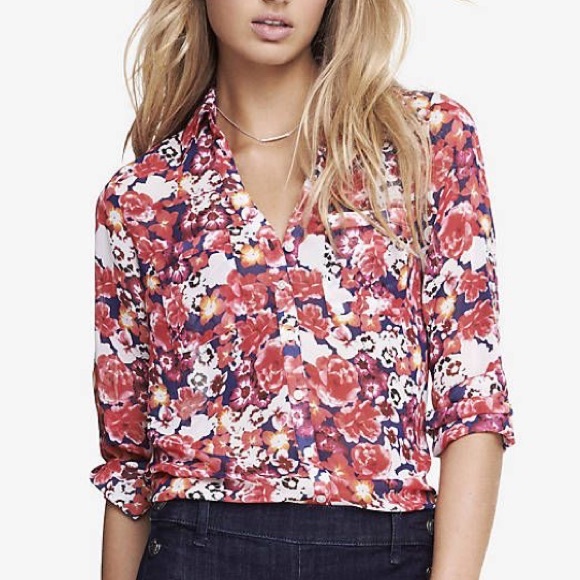 Express Tops - Begonia print convertible sleeve Portofino NWT
