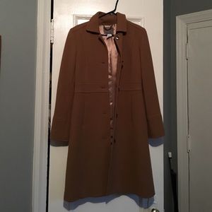 Dark camel calf length dress coat from JCrew