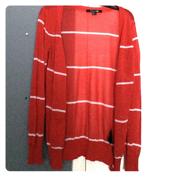 Red and white striped cardigan