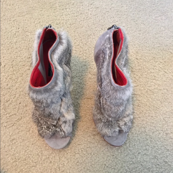 Charles Jourdan Fur Booties (Periwinkle Suede)