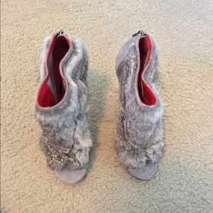 Charles Jourdan Fur Booties (Periwinkle Suede)