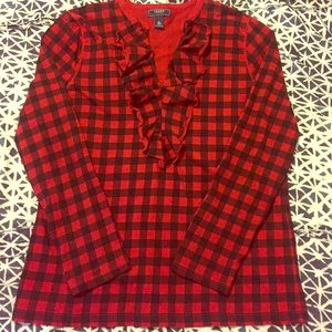 Red plaid long sleeve w/ruffle