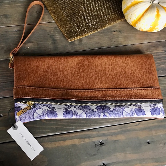 Anthropologie faux leather foldover clutch