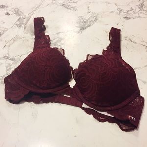 Gorgeous Burgundy Lace PINK Push Up Bra