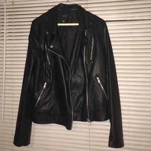 Black faux leather jacket by F21
