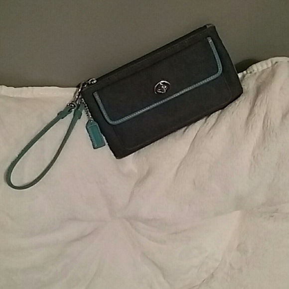 Coach jean wristlet with leather trim Authentic