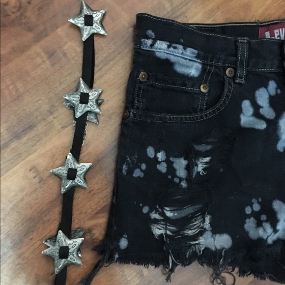 Genuine leather black concho western belt stars