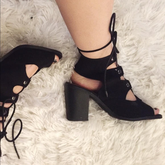 Lace up heeled toe sandals/booties