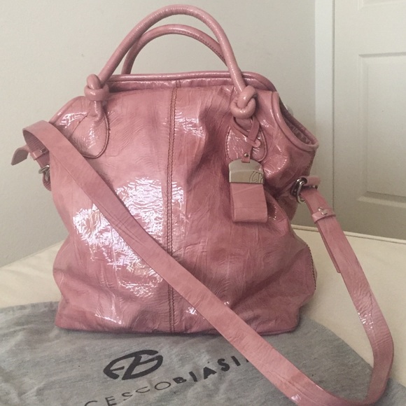 Pink patent, leather handbag