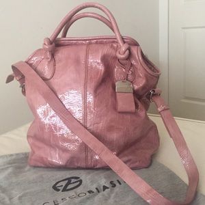 Pink patent, leather handbag