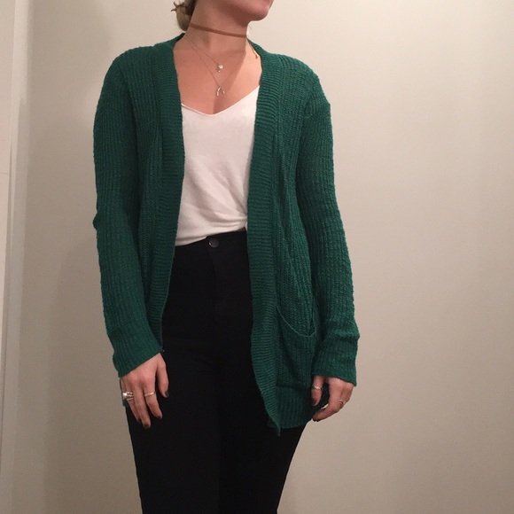 Open green cardigan
