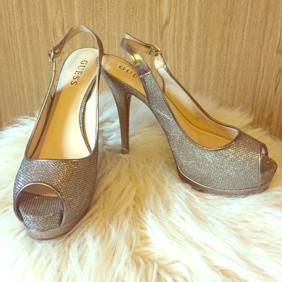 Guess Shoes - GUESS Gold Sparkle Sling-back Pumps
