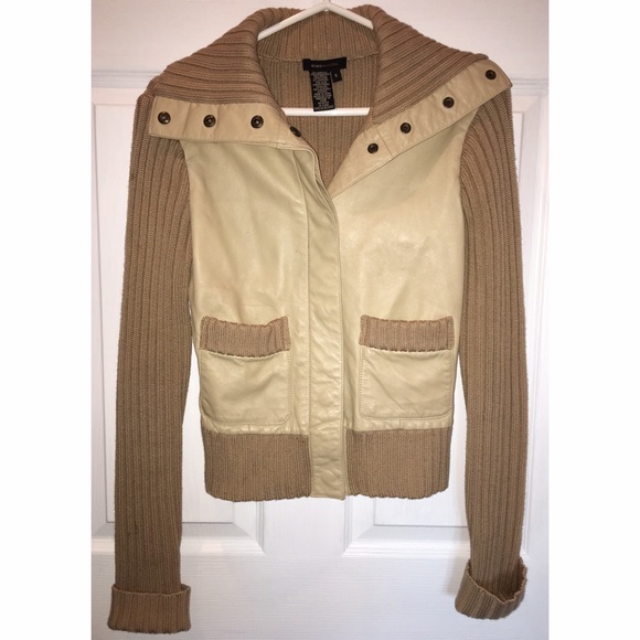 Leather front cardigan sweater from BCBG