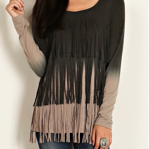 Boutique Tops - SALE!! One left! Boho Fringe Ombré Tunic Top