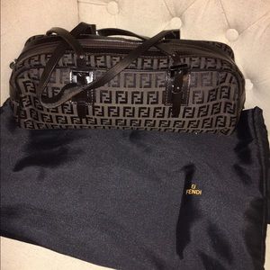 Fendi logo Zucchino leather and canvas bag