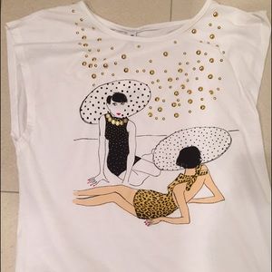 Moschino Swim White T-Shirt Embellished with Gold