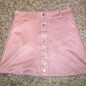 Pink Suede Button Up Skirt