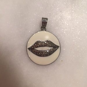Pave diamond and white enamel lips charm
