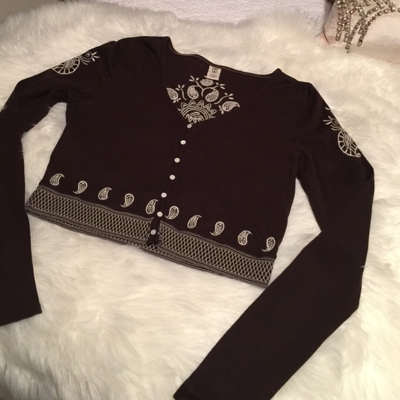 Lucky Chocolate Brown Embroidered Cropped Cardigan