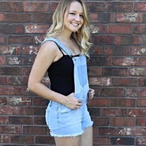 Denim overall shorts