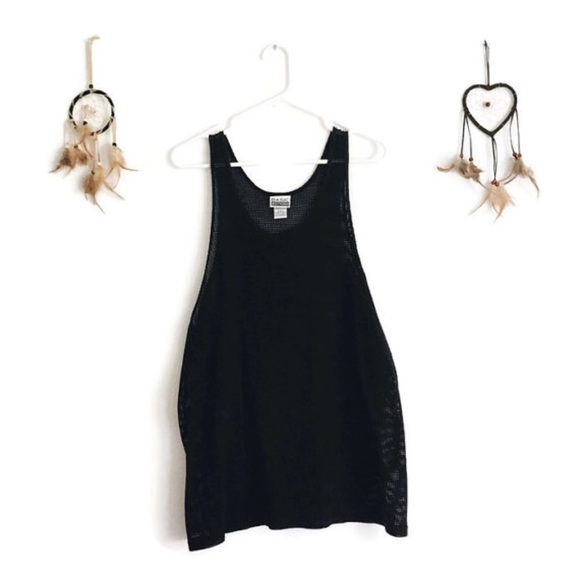 90s Vintage Men's Unisex Black Mesh Tank Top