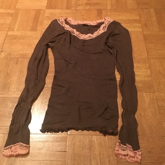 Brown top with pink lace