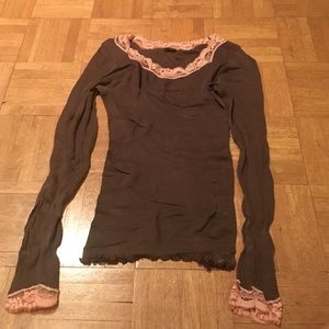 Brown top with pink lace