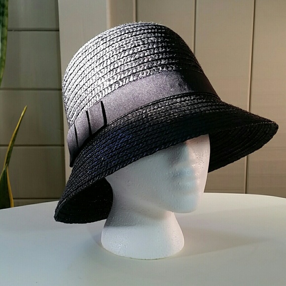 *SALE* Cloche, black straw with hatband and bow