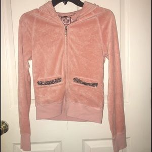 Juicy Couture Pink Velour Zip Up with Rhinestones