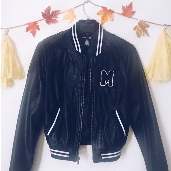 Leather varsity jacket