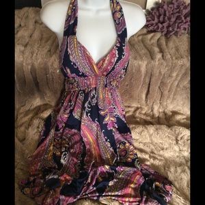 $49 NWT Paisley Print Navy/Pink Halter Midi-Dress