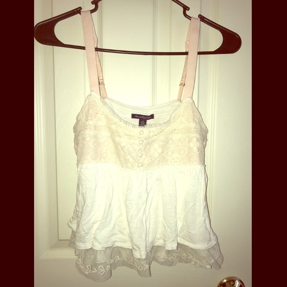 American Eagle Cream & Pink Lace Tank Top