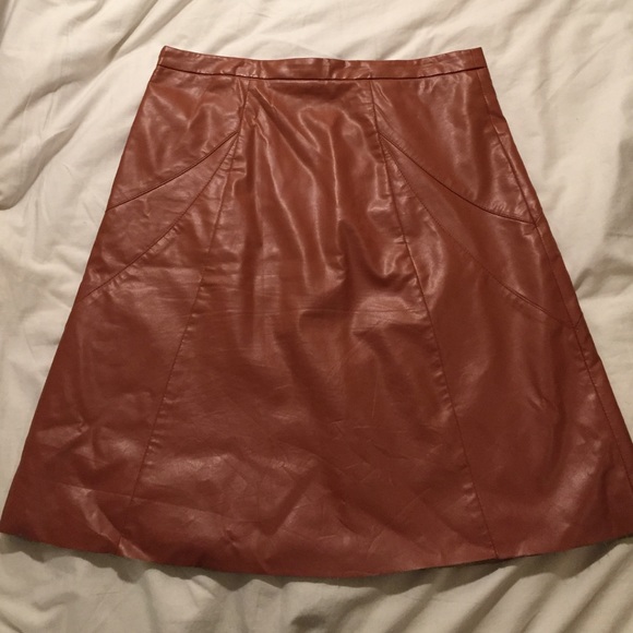 Cognac Pleather A-Line Skirt