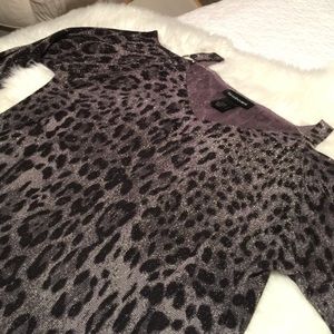 Leopard Print Sparkle Peekaboo shoulder Sweater