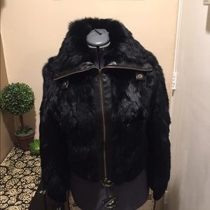 Genuine rabbit fur bomber jacket
