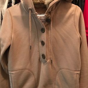 Tan hoodie, fur hood