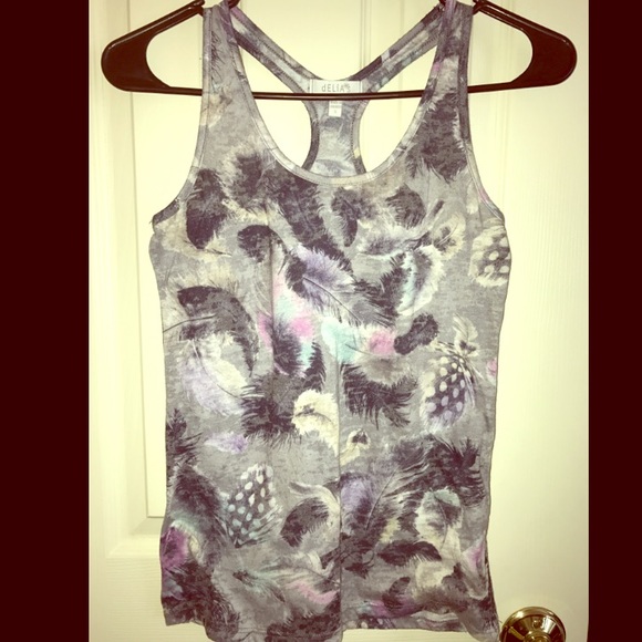 dELiA*s Grey Peacock Feather Tank Top