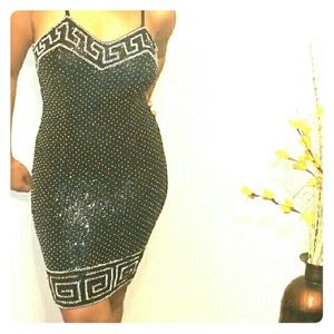 Sexy Vintage Black & Silver Sequin Dress