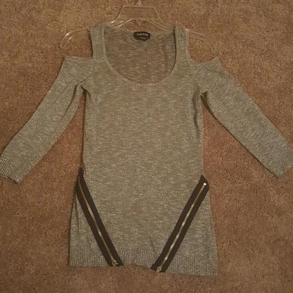Bebe silver sparkly cold shoulder top