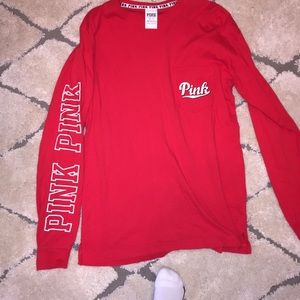 VS Pink Red Long Sleeve Campus Tee.