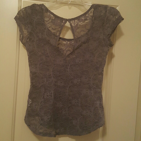Gray lace sheer layering peplum top - Picture 2 of 2