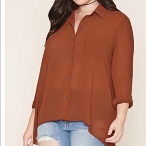Plus size semi sheer blouse in rust color