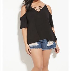 Plus size open shoulder top