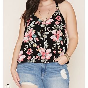 Plus size floral lace up top