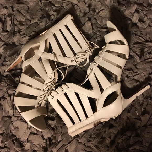 Nude Aldo lace up peep toe