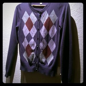 New York and Company Purple Argyle Cardigan