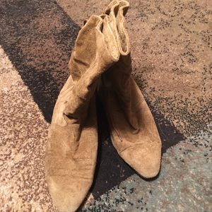 Suede flat tan boots with tie up back