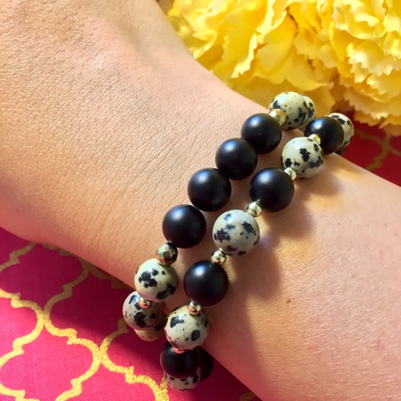 Dalmatian Beaded Stretch Bracelet Set ✨