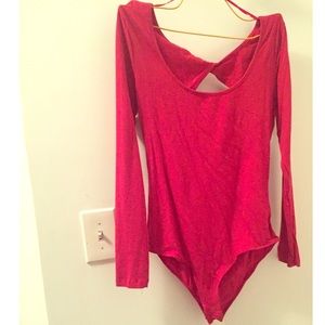 Red long-sleeved onesie / leotard with knot back