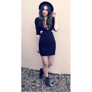 Gold Stud Little Black Criss Cross Cut-Out Dress